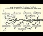 Illustration aus dem Jahresbericht 1939, die das Wachstum von Pro Infirmis als Fluss zeigt. Die Mitgliedorganisationen von Pro Infirmis werden als Zuflüsse des « Pro Infirmis-Flusses » dargestellt. Die damalige Legende erläutert: «In der Schweizerischen Vereinigung Pro Infirmis vereinigen sich die Hilfswerke für Gebrechliche zum starken Strom.»
